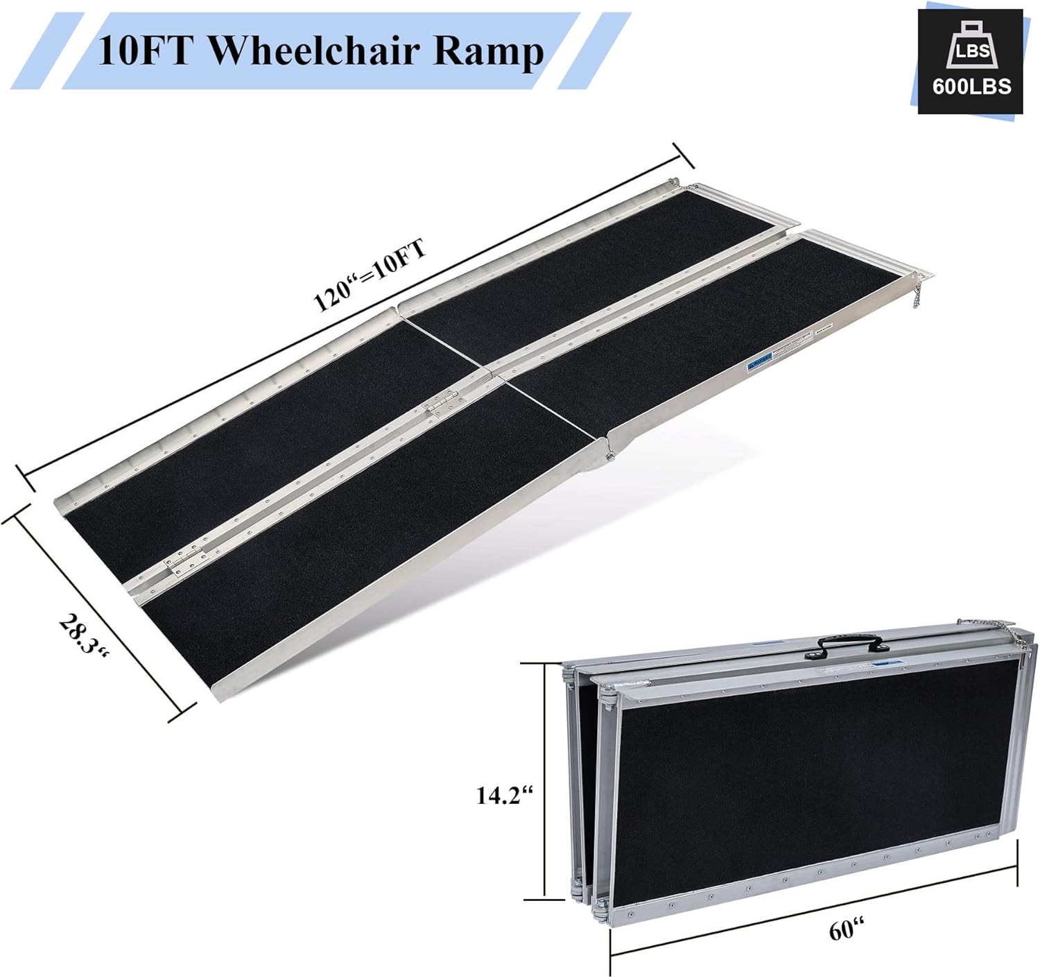 LEMNISCATE Wheelchair Ramp 6FT, Portable Wheelchair Ramp for Home, Lightweight Aluminum Ramp for Steps, Non-Skid Threshold Ramp for Doorways, Curbs, Foldable Mobility Scooter Ramp