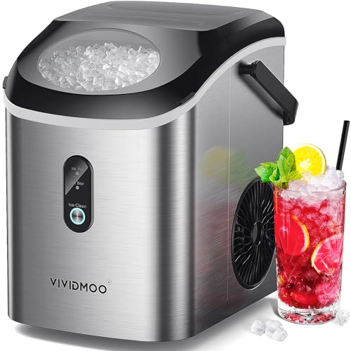 Nugget Ice Maker Countertop, 34lbs/Day, Portable Sonic Pebble Ice Maker with Self-Cleaning, Fast Ice in 6 Mins, Compact Crushed Pellet Ice Machine for Home/Office/Kitchen/RV/Camping, Black