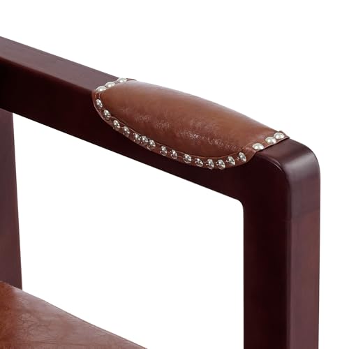 BarberPub Waiting Room Chairs, Bench with Backrest, Modern Style Leather Bench with Rivets, Faux Leather Armed Bench, Upholstered Bench for Living Room Office W423 (Brown)