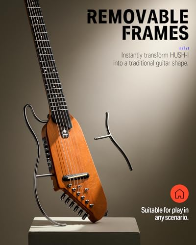 Donner HUSH-I Guitar For Travel - Portable Ultra-Light and Quiet Performance Headless Acoustic-Electric Guitar, Mahogany Body with Removable Frames, Gig Bag,and Accessories