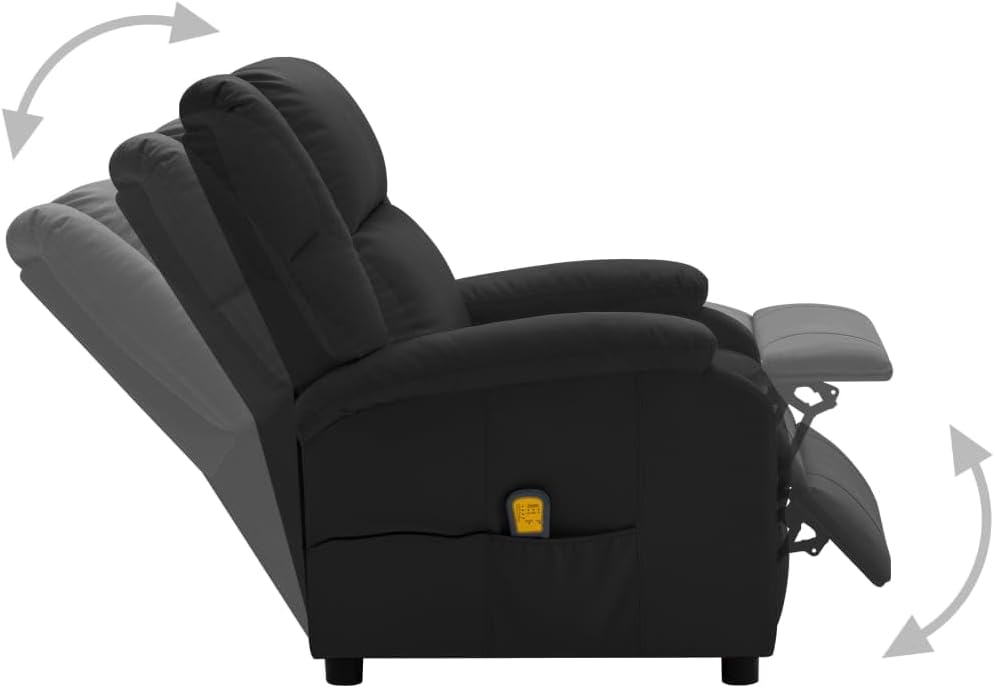 Massage Recliner Chair with Footrest | Adjustable Recliner Sofa for Elderly Adults | Artificial Leather Reclining Sofa Seating with USB Port for Living Room Home Theater | Black Faux Leather