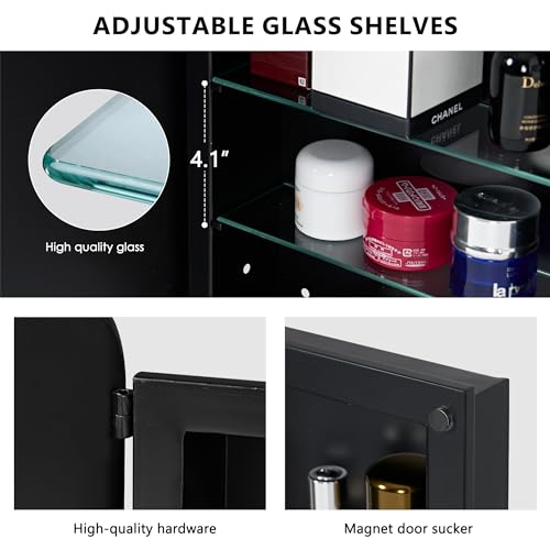 sogesfurniture Recessed Bathroom Medicine Cabinet with Mirror, 36"x24" Arched Recessed Bathroom Medicine Cabinet with Beveled Mirror, Wall Cabinet with Mirror Aluminum Frame, Silver