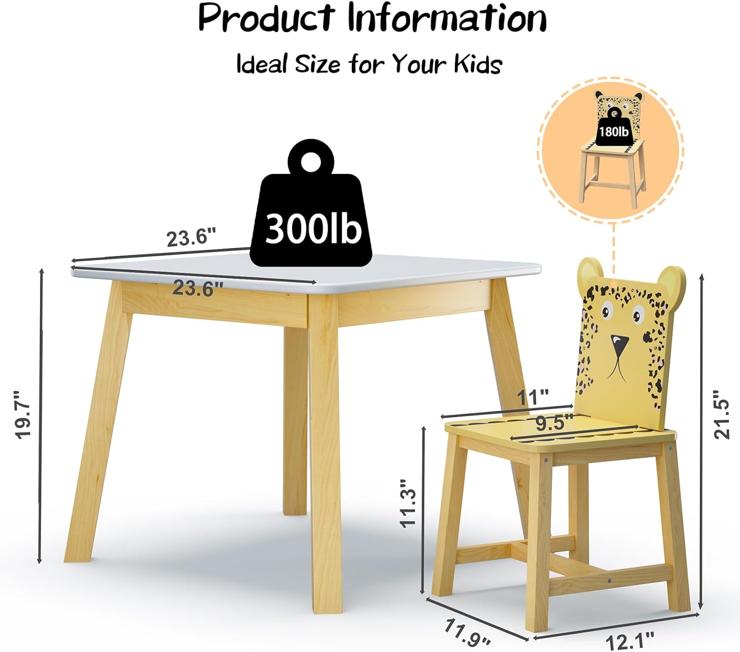 Wooden Children's Table and Four Chairs, Toddle Tables and Chairs Suitable for Children Aged 2-10
