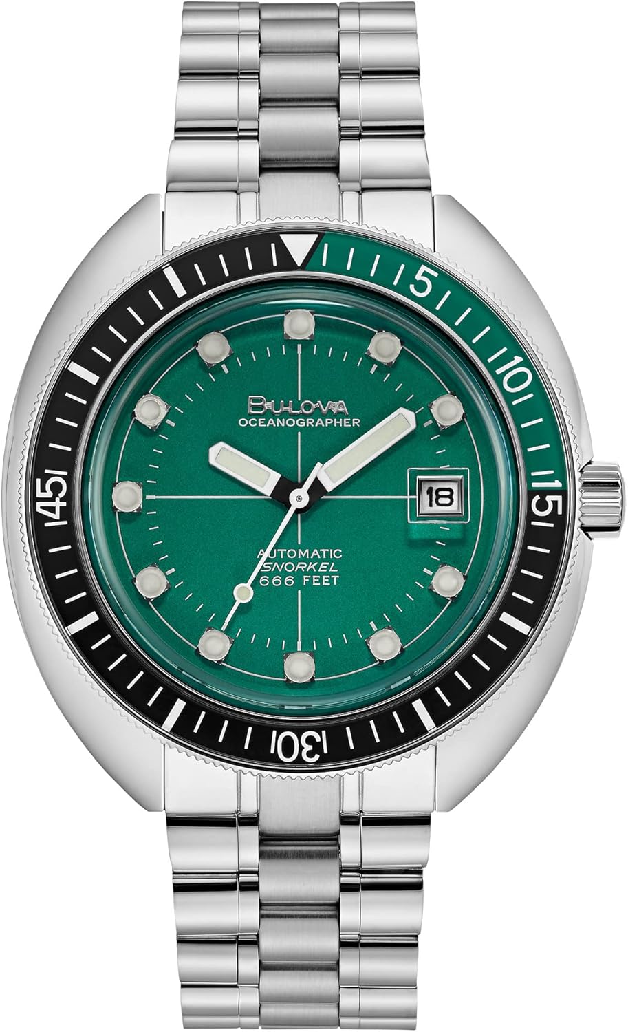 Bulova Men's Oceanographer Stainless Steel 3-Hand Automatic Watch, Green Dial Style: 96B322