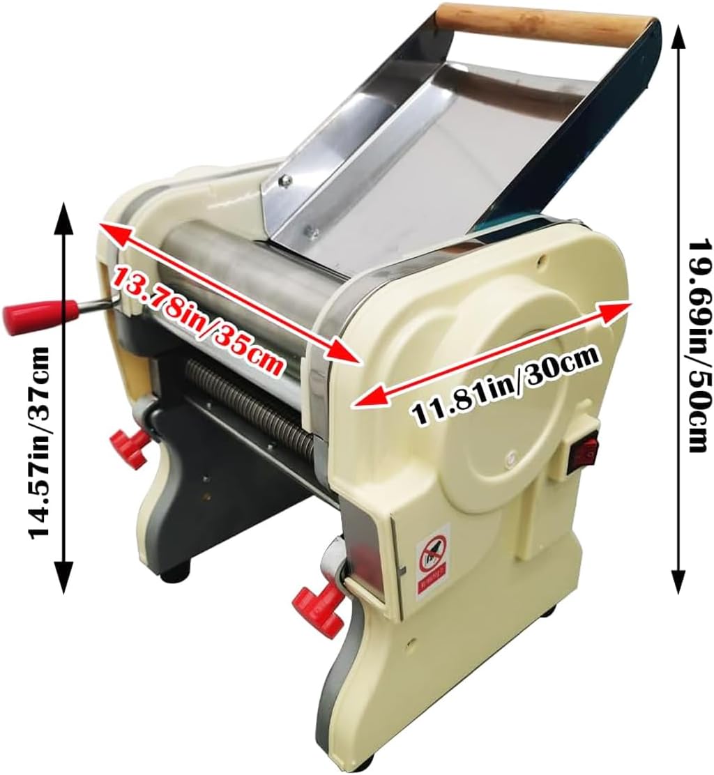 INTBUYING 110V Thickness Adjustable Pasta Maker Noodle Machine 550W Electric Stainless Steel Noodle Machine with 3mm Round Knife Noodles For Home and Business Use