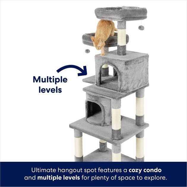 Frisco 61-in Faux Fur Cat Tree Condo - Pet Supplies online store
