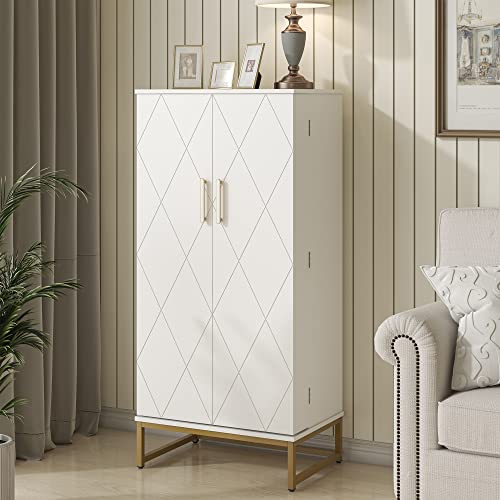 51” Pantry Cabinets, White Freestanding Kitchen Pantry Storage Cabinet with Adjustable Shelves, Buffet Cupboards Storage Cabinet for Home Office Use, White + Gold