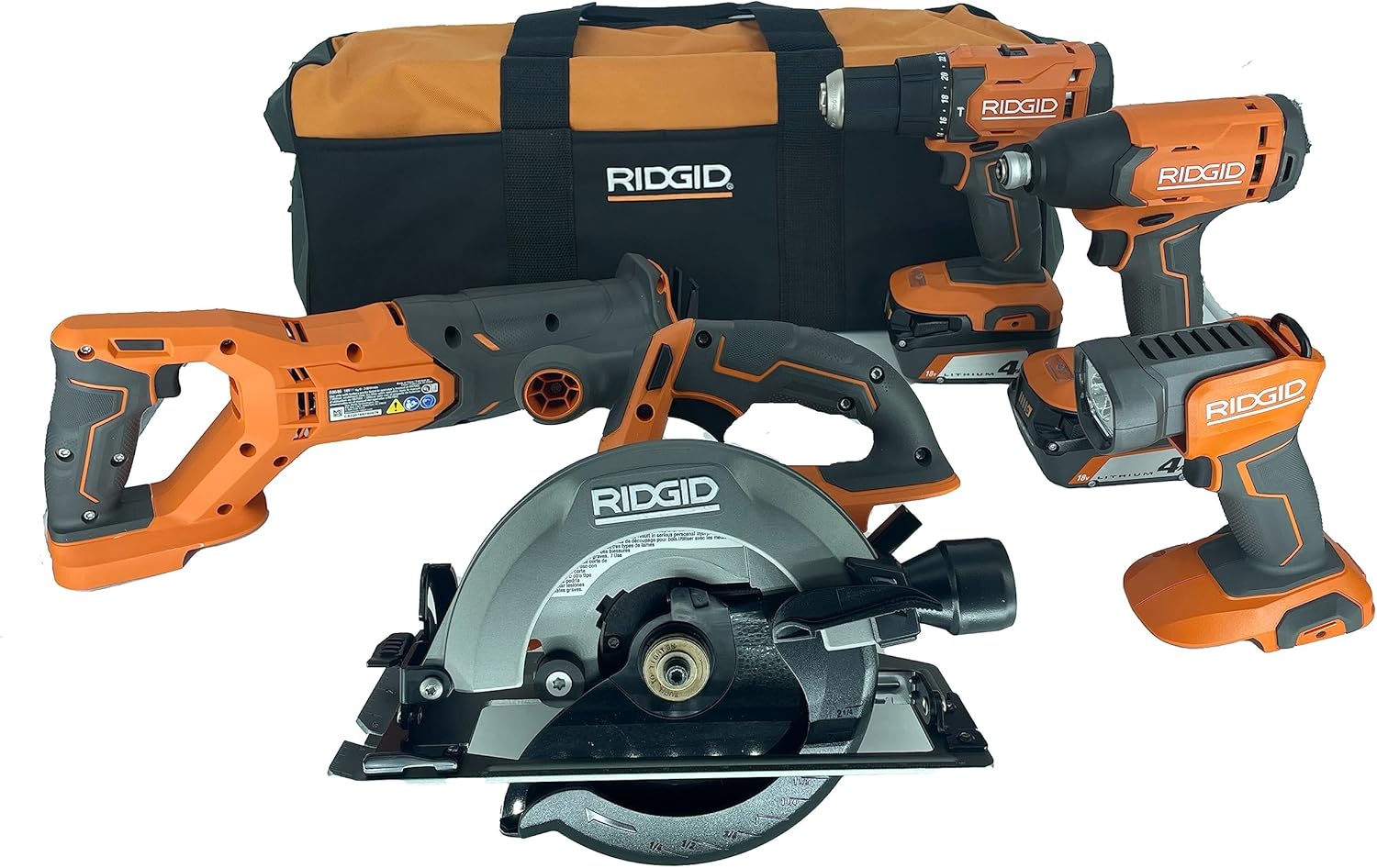 RIDGID 18V Lithium-Ion Cordless 5-Tool Kit with (2) 4.0 Ah Batteries and Charger- R9635