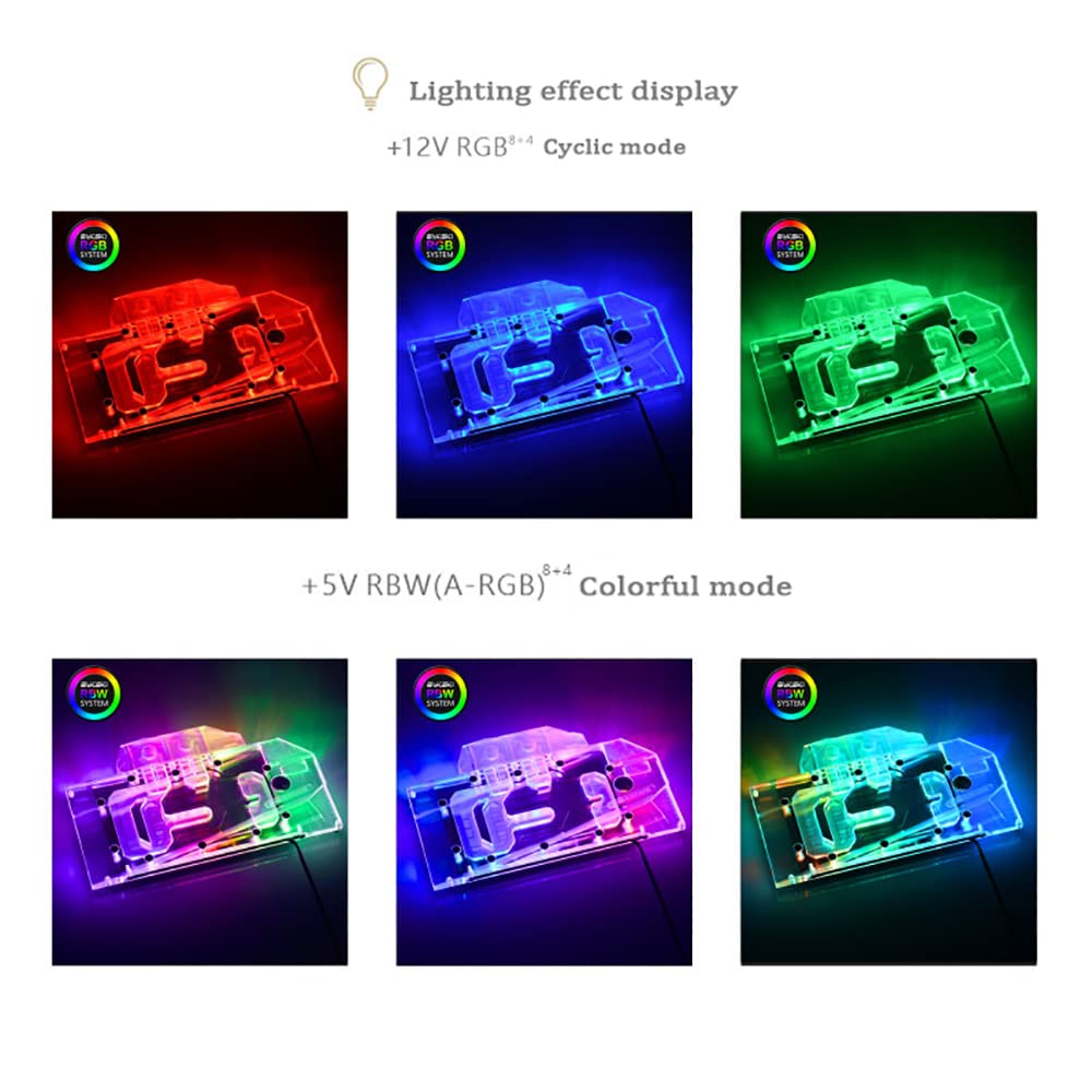 GPU Copper Water Cooling GPU Water Block Graphics Card Water Cooling Block for EVGA RTX3090 RTX 3080 FTW3 Ultra (12V 4PIN RGB LED Light)