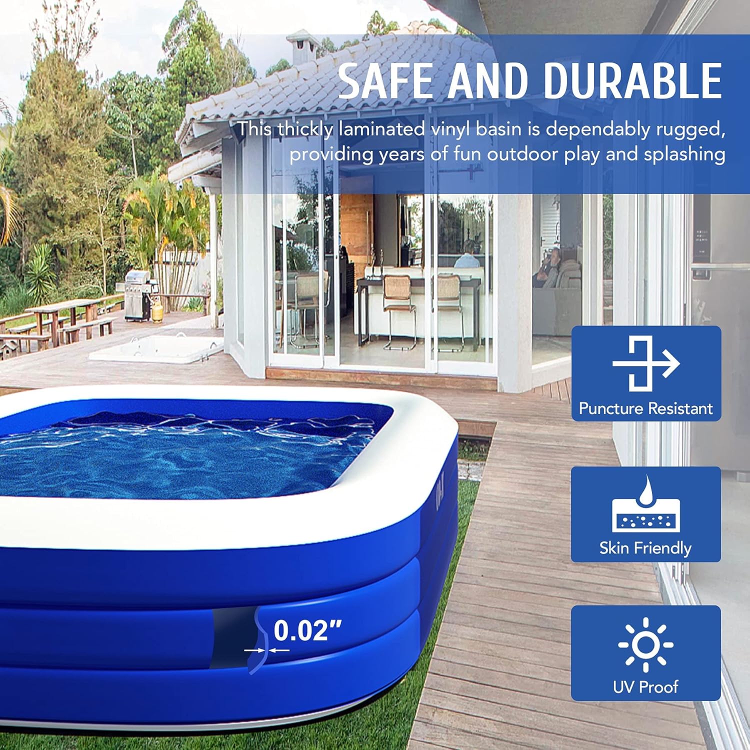 CO-Z Inflatable Swimming Pool with Pump, 120" X 72" X 22" Blow Up Family Swimming Pool, Above Ground Swimming Pools for Kids and Adults, Large Kid Pools for Backyard, Giant Inflatable Pool, Blue