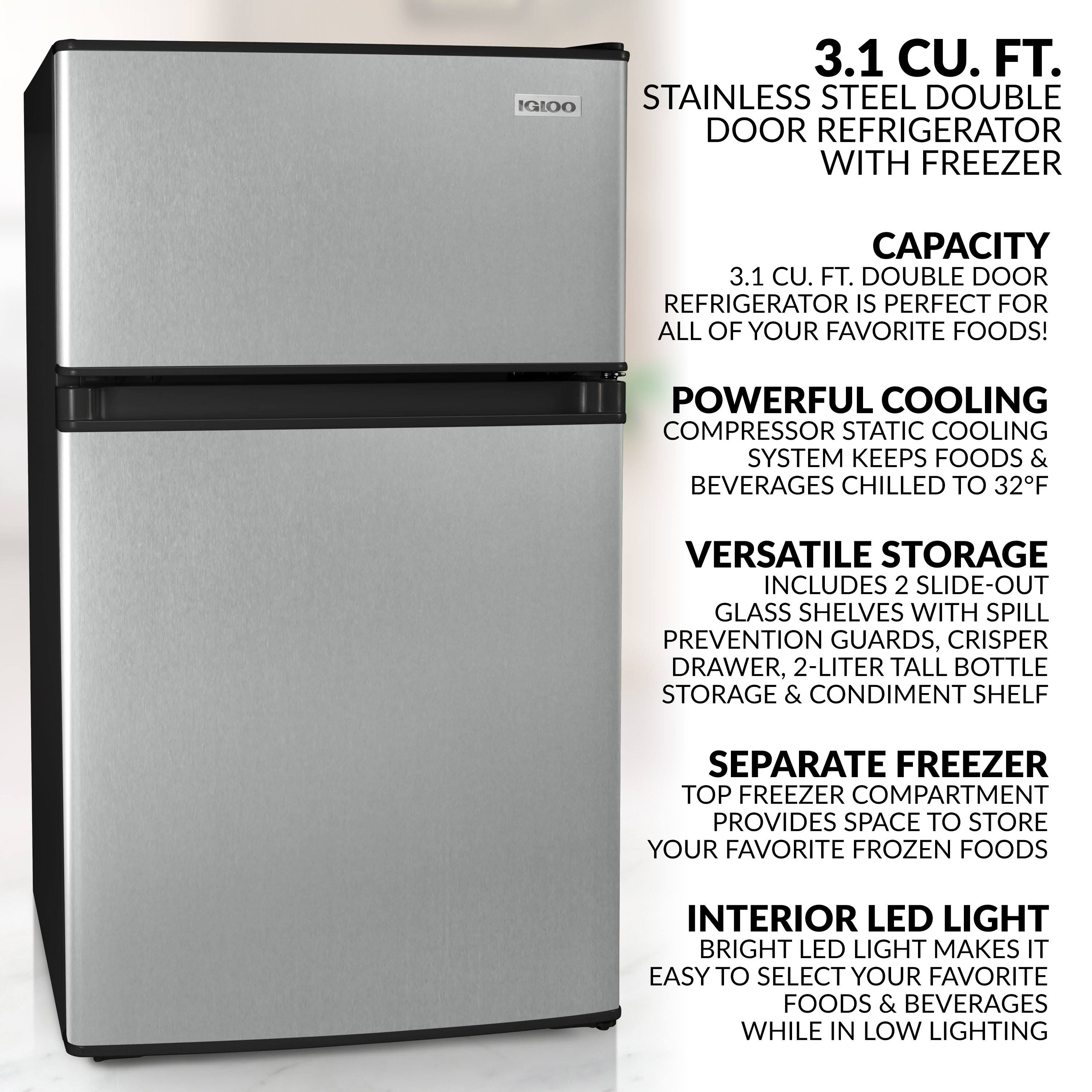 Igloo 3.1 Cu. ft. Stainless Steel Double Door Refrigerator w/ Freezer
