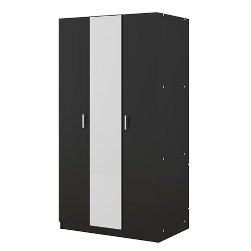 Modern Wardrobe with 3-Door and Storage Drawer, Wooden Armoire with Hanging Rod and 3 Fixed Shelves for Bedrooms Apartment (White-3F)
