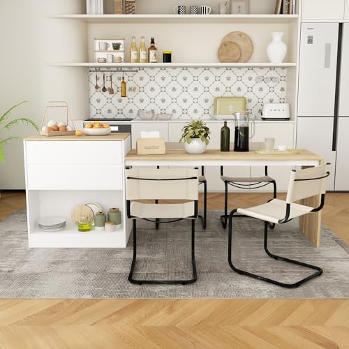 ECACAD 80.7" Kitchen Island with Storage, Wood Kitchen Prep Table White Stationery Storage Cabinet with 3 Drawers, Open Shelves & 2 Cabinets for Dining Room