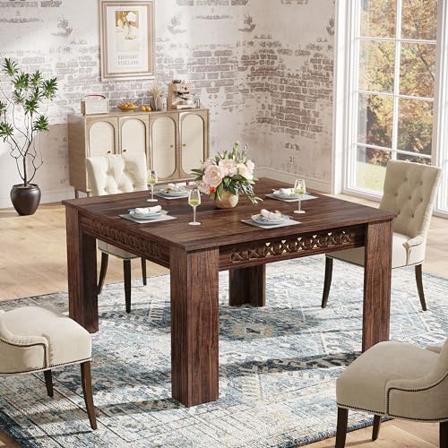 Tribesigns 43" Square Dining Table for 4, 2-4 Person Farmhouse Wood Dining Room Table (Rustic Brown, Heavy Duty Legs)