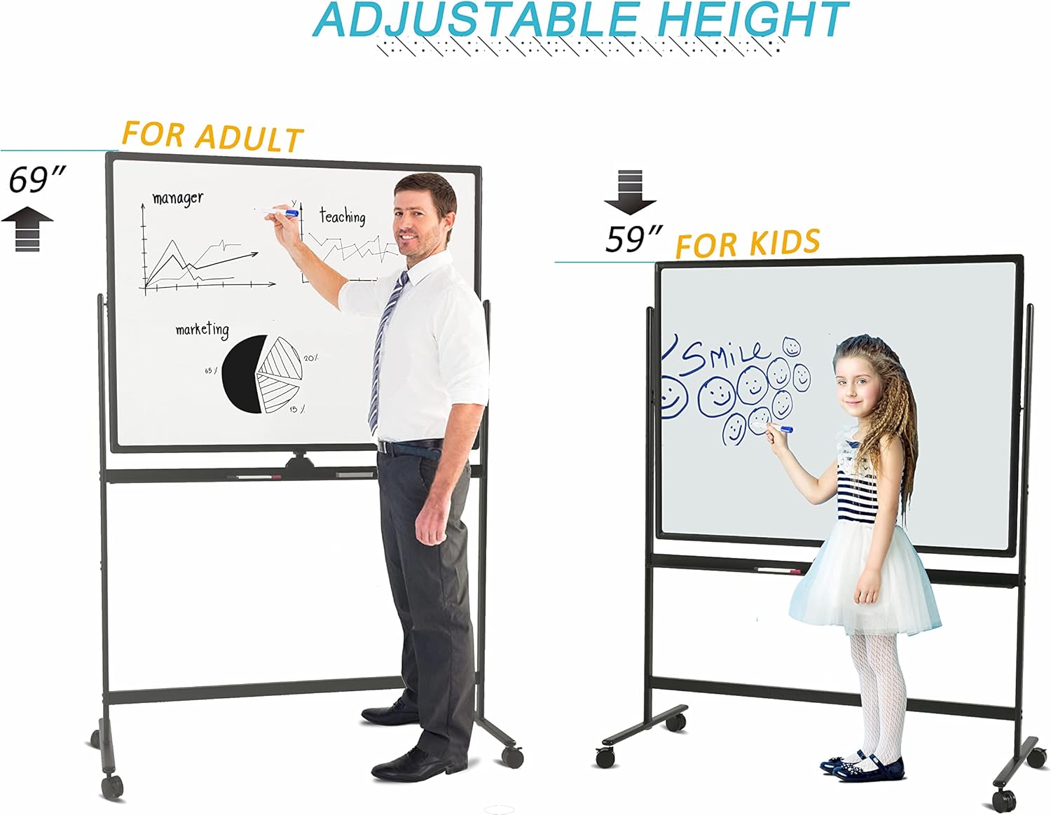 Easel-Style Dry Erase Boards Mobile 36 x 71 Inches Double Sided Whiteboard with Aluminum White Frame Pizarra Blanca Magnetica M��vil
