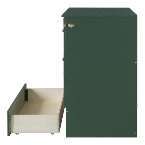 SOFTSEA Queen Murphy Bed with Large Drawers, Folding Wall Bed Wood Murphy Bed for Guestroom Bedroom Office, Gray