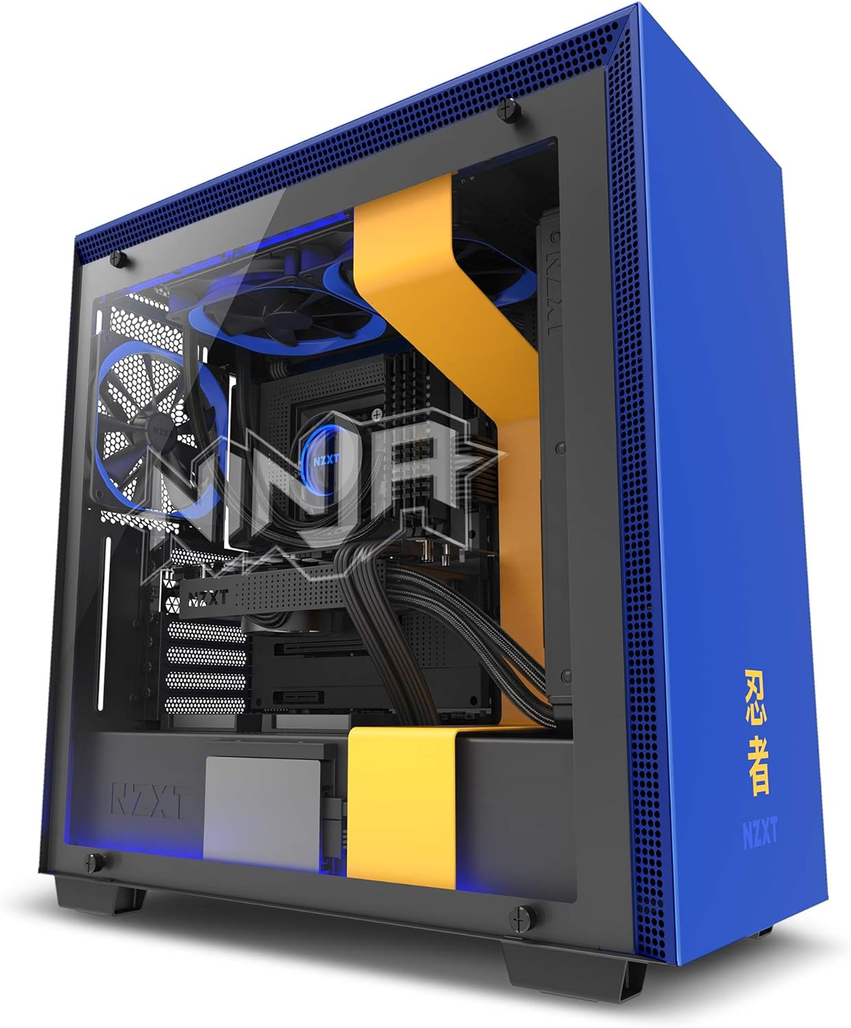 NZXT H700 - ATX Mid-Tower PC Gaming Case - Tempered Glass Panel - Enhanced Cable Management System – Water-Cooling Ready - Yellow/Blue