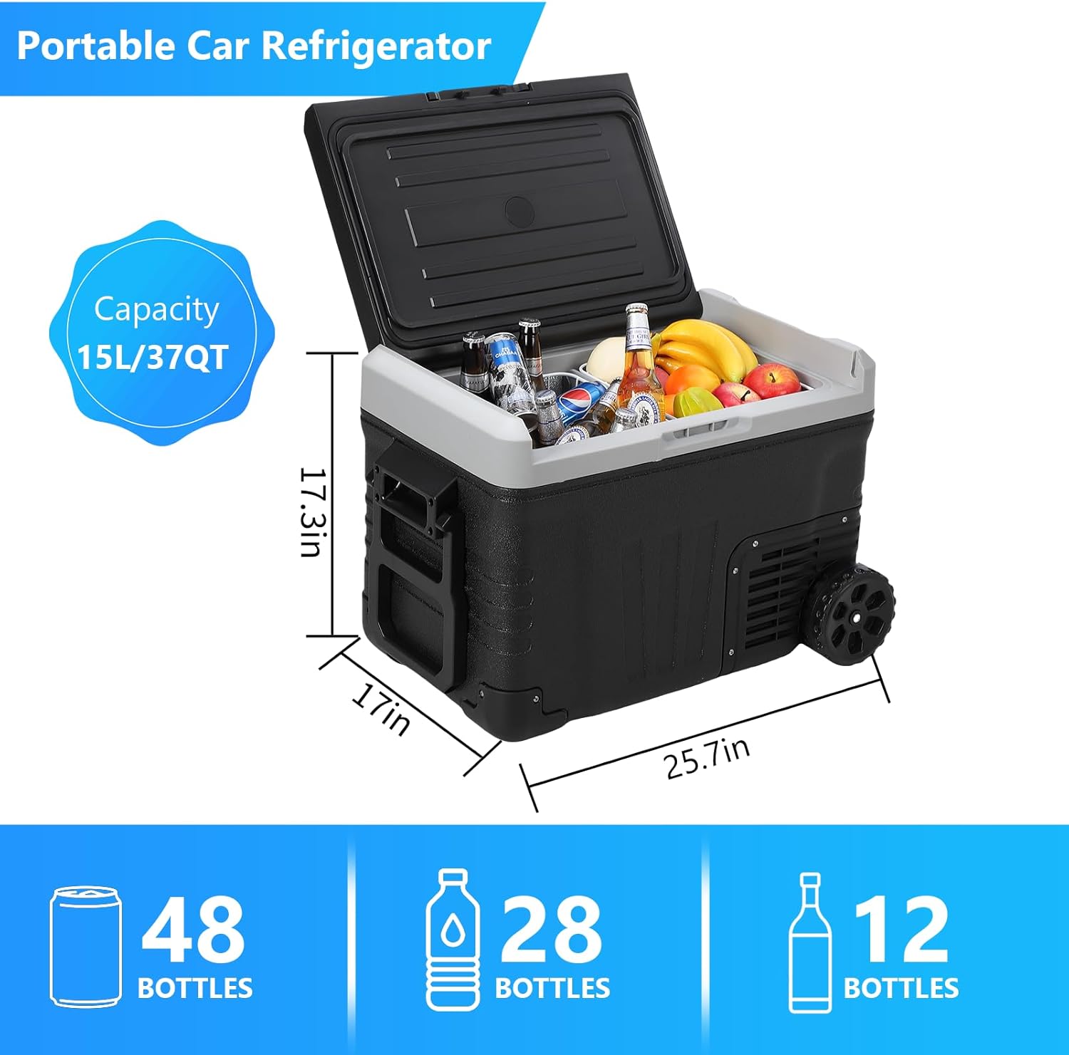Towallmark Portable Refrigerator, Portable Freezer, 37 Quart(35L) Electric Cooler, -4℉-68℉Car Refrigerator, 12/24V DC Cable & 110/240V AC, Car Fridge for Camping, Truck, RV, Travel, Fishing