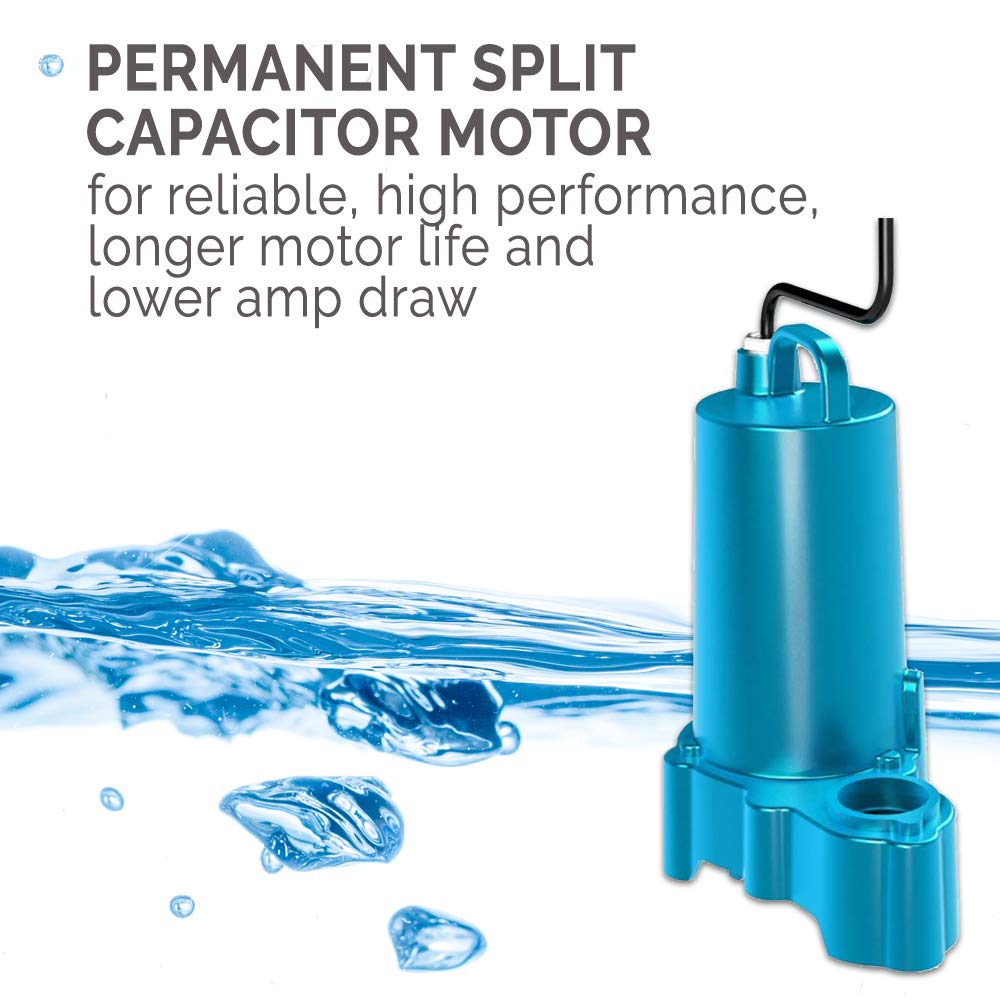 Barnes 119330 Model EP52X Submersible Effluent Pump, 1/2 hp, 240V, 1 Phase, 1-1/2" NPT Discharge, 3450 rpm, Manual, 20' Cord