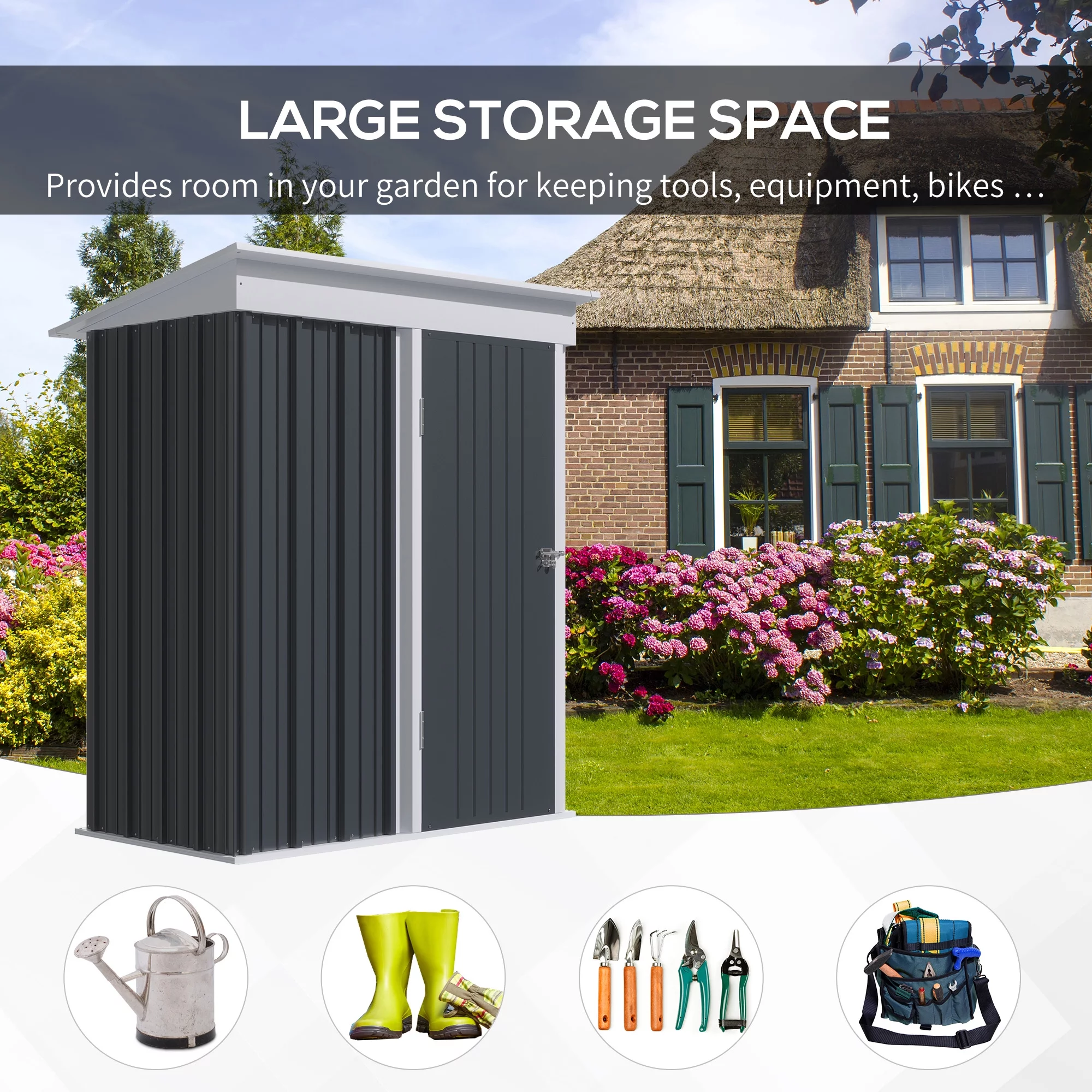 Outsunny Garden Storage Shed All Weather Steel Garage Tool House w/ Lockable Door