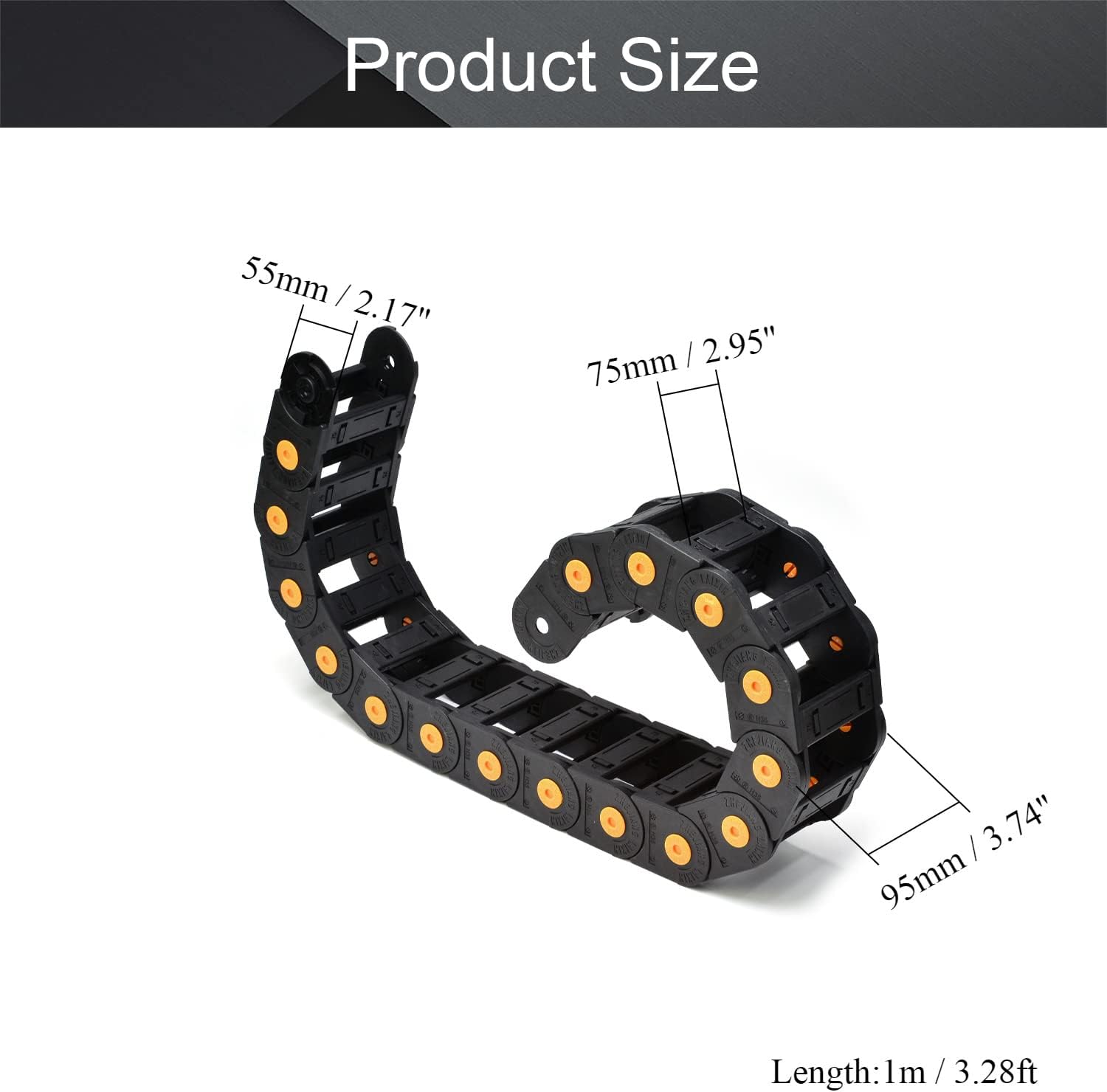 Fielect Drag Chain Cable Carrier Open Type with End Connectors R100 35X100mm 1 Meter Plastic for Electrical CNC Router Machines Black 1Pcs