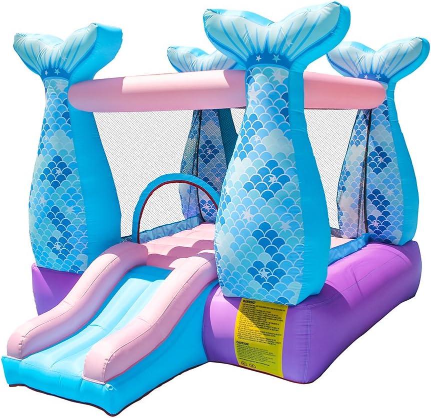 Bounce House Inflatable Mermaid Bouncy Castle House with Air Blower for Kids Party