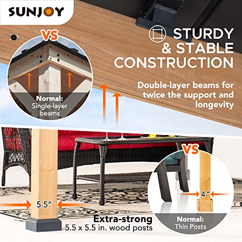 Sunjoy Wood Gazebo with Double Steel Hardtop Roof for Garden, Backyard Shade