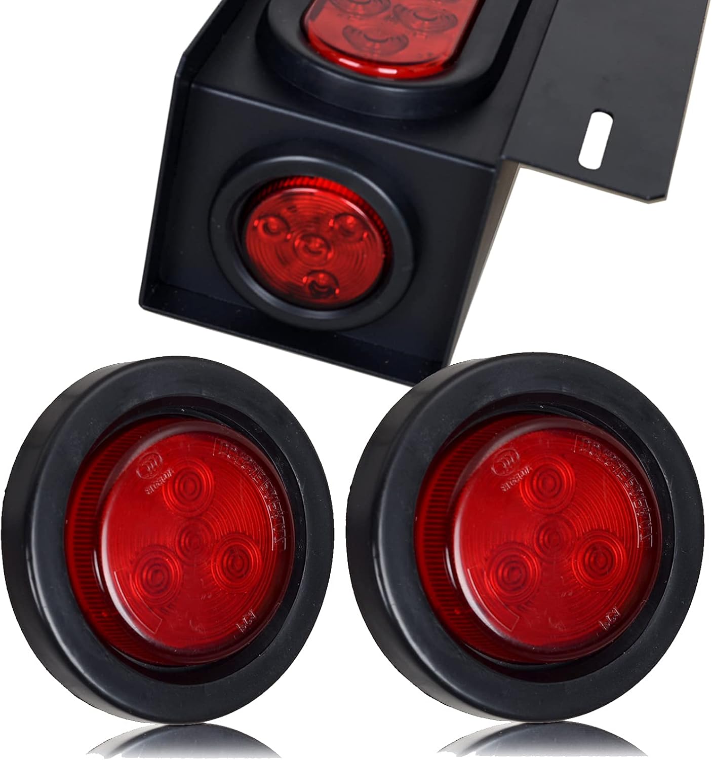 Steel Trailer Light Boxes Housing Kit with 6Inch Oval Red Trailer Tail LED Lights and 2 Inch Round Red Side Marker Lights with Grommet Plugs Wire connectors, Pack of 2