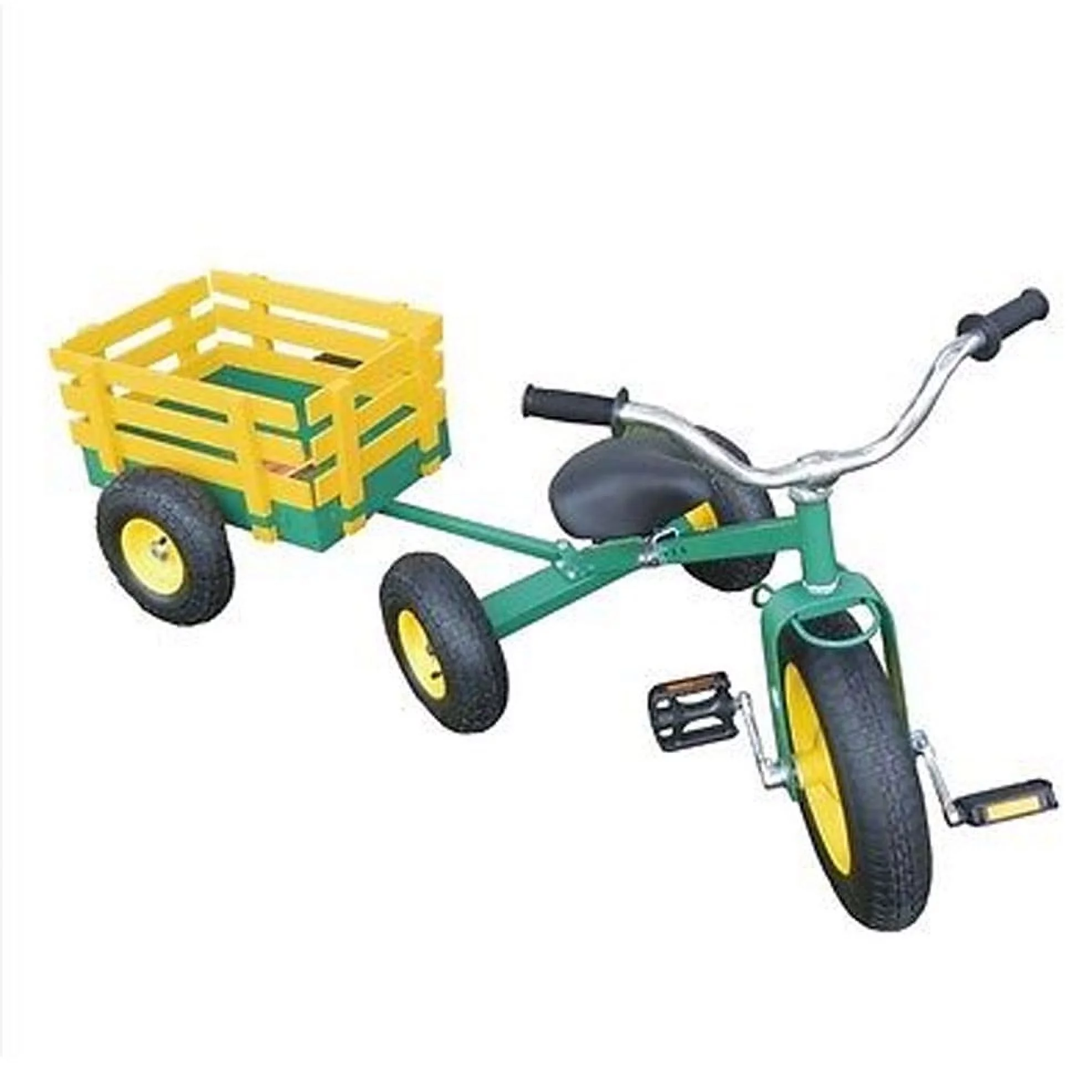 Classic Tricycle with Wagon Set Pull Along Trike Toy Outdoors Kids Exercise All Terrain Cart Green - Curated Treasures Market