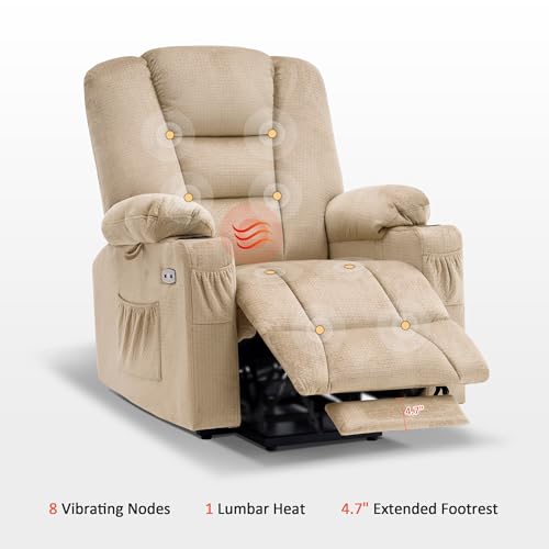 MCombo Small Power Lift Recliner Chair with Massage and Heat for Petite People, Cup Holders, USB Ports, Side Pockets, Fabric 7569 (Small-Regular, Brown)