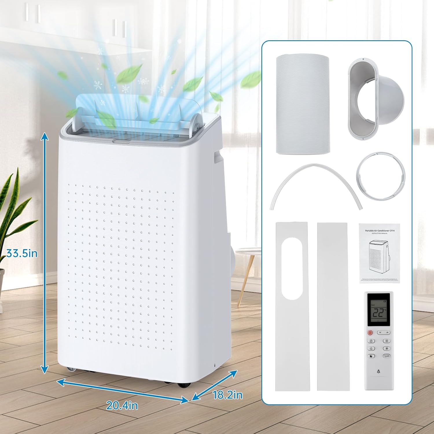 14,000 BTU Portable Air Conditioner for Room up to 700 Sq. Ft., Portable AC Unit with Remote Control, Sleep Mode, Window Kit Included