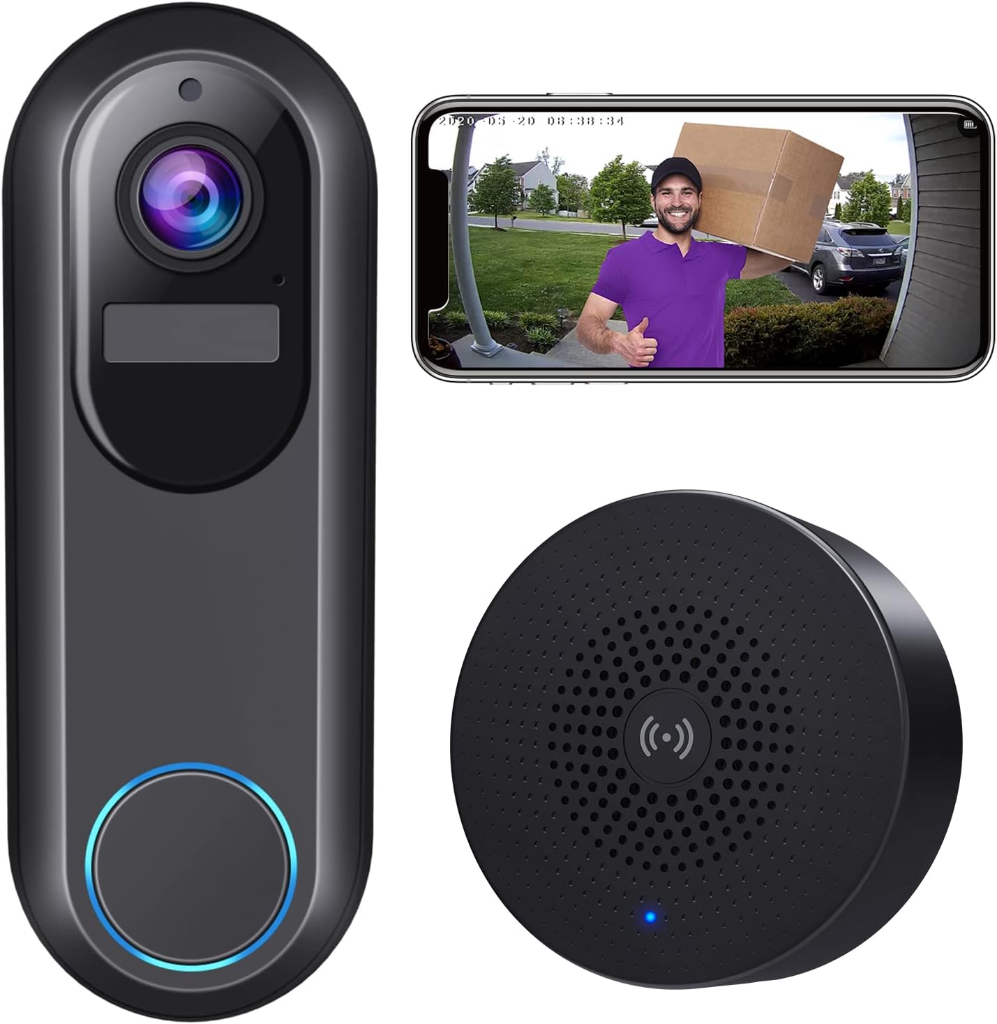 Wireless Video Doorbell Camera, Morecam 1080P HD Security WiFi Doorbell Camera with Wireless Chime, Motion Detect Sensor, IR Night Vision, IP66 Waterproof, 2-Way Audio Pack of 2