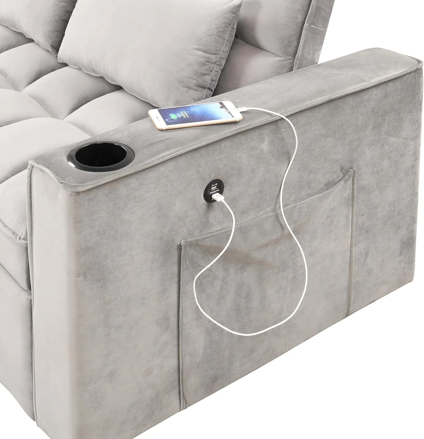 Convertible Sofa Couch With Pull Out Bed, 3-In-1 Multi-Functional Sofa Bed With Cup Holder And USB Port, 2 Seat Loveseat Sleeper Sofa Bed For Small Space, Living Room