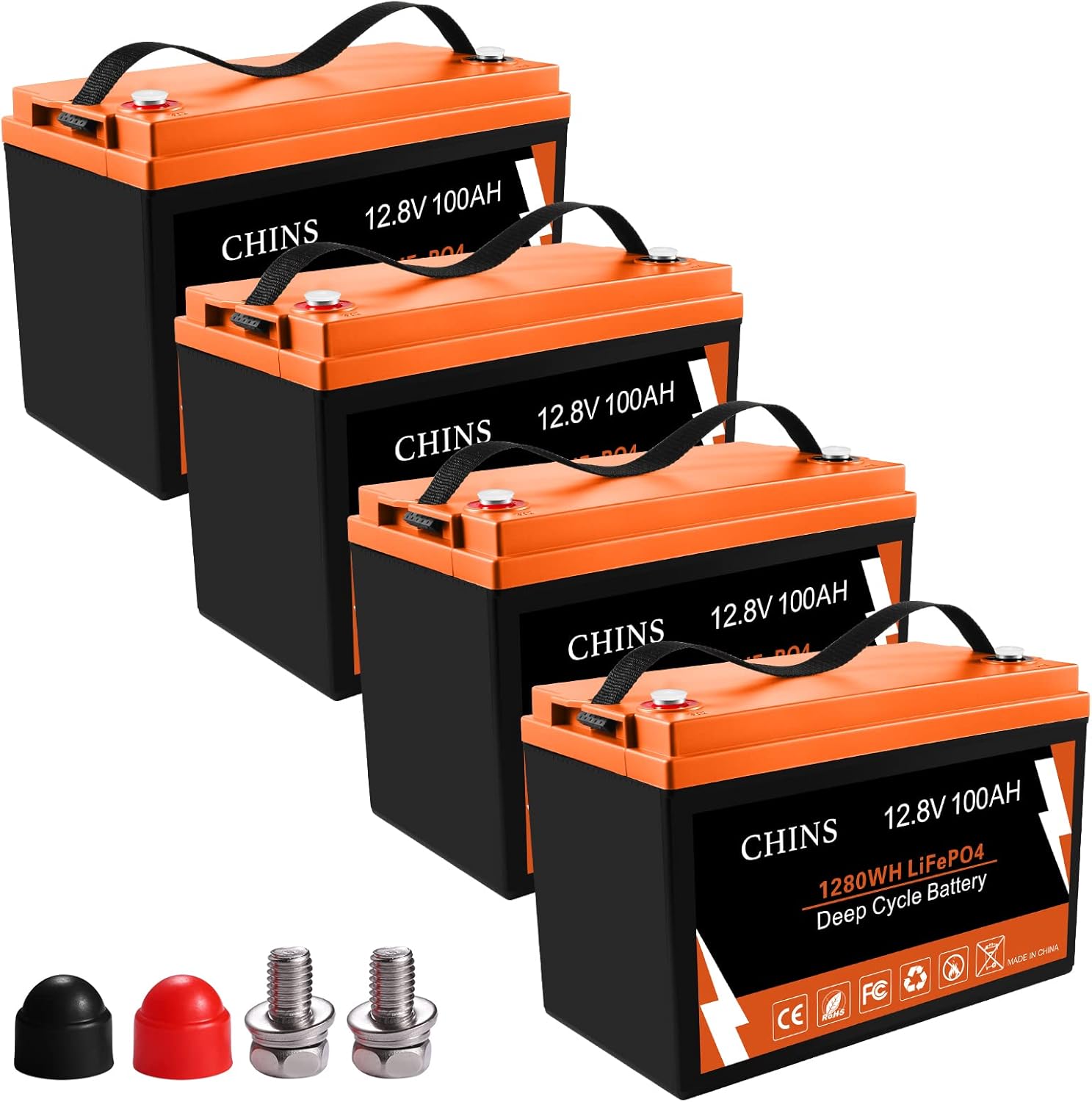 CHINS 12 Volt Battery | LiFePO4 Battery | 12V 100AH Lithium Battery | Built-in 100A BMS | Perfect for RV, Solar, Marine, Home Energy Storage and Off-Grid Applications etc.