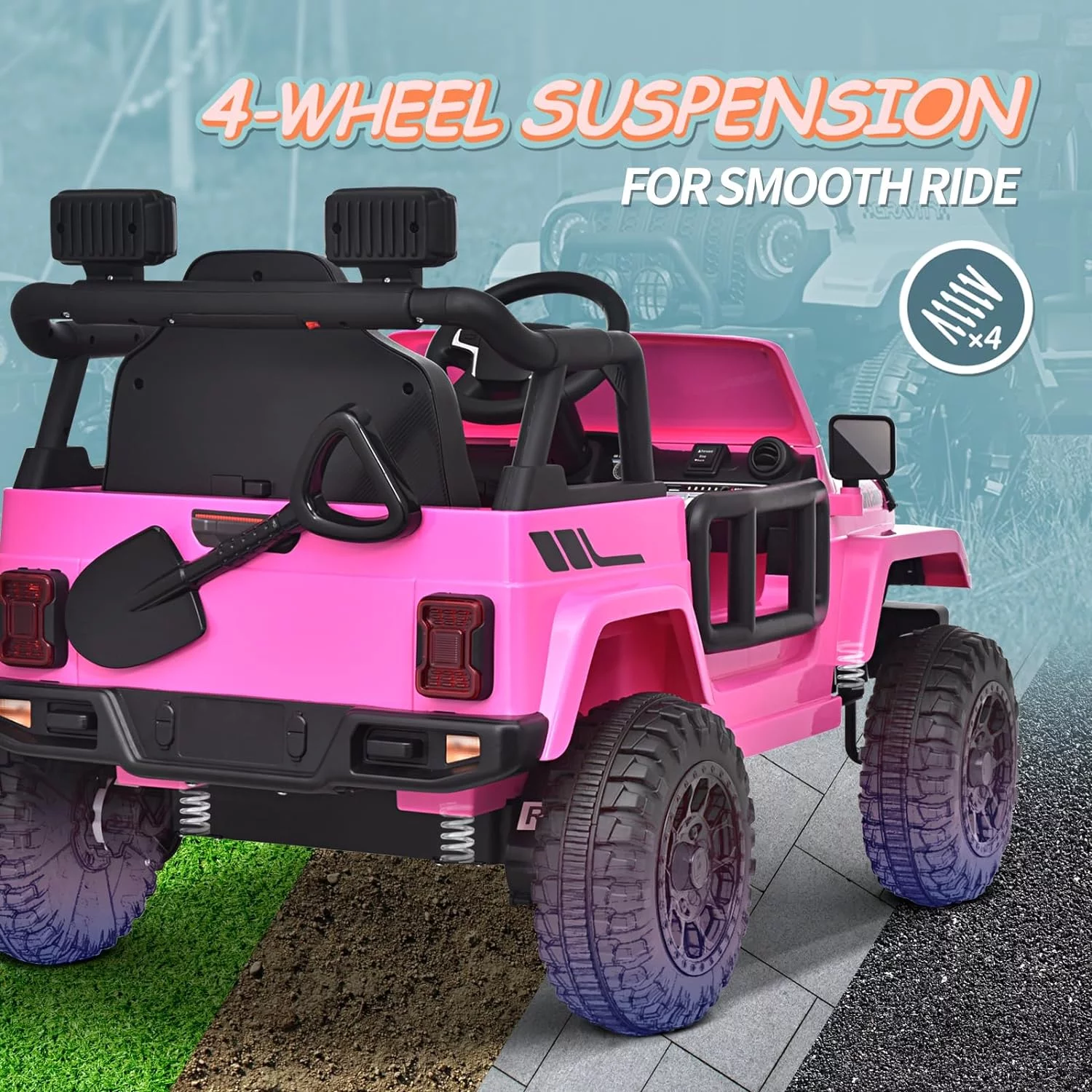 Joywhale 12V Kids Ride on Truck Battery Powered Motorized Car Electric Vehicle for Kids, with Remote Control, 4-Wheel Suspension, LED Lights, Music & FM, Seat Belt, Portable Handle, Pink - Curated Treasures Market