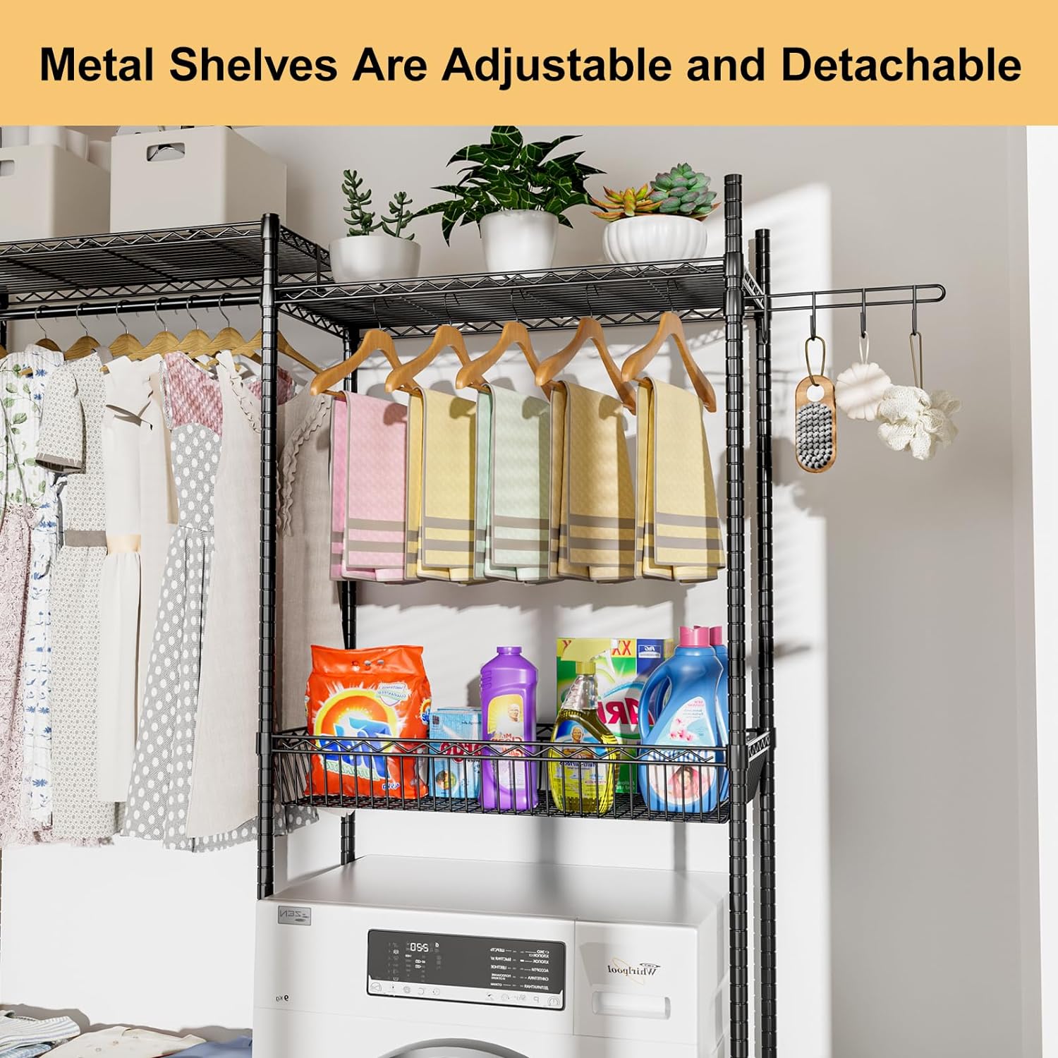 Over The Washer and Dryer Storage Shelf, Laundry Room Space-Saving Organization Shelves, Heavy Duty Freestanding Closet Organizer Storage with 2 Tier Adjustable Height Shelving -2Pack