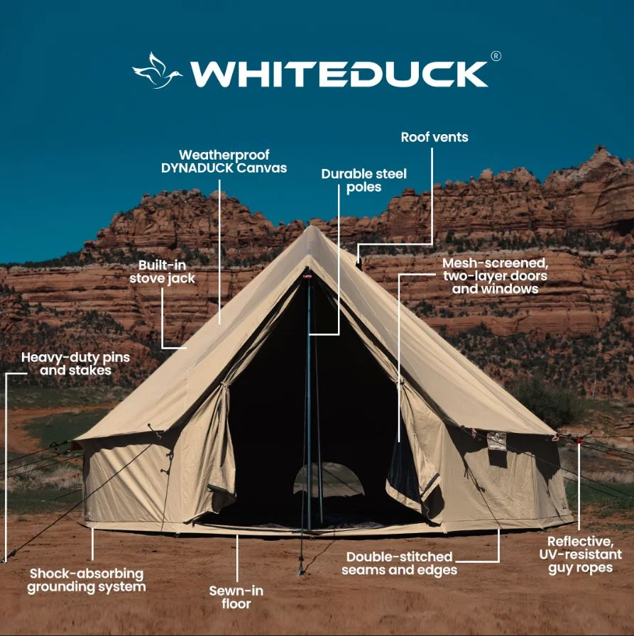 WHITEDUCK Regatta Canvas Bell Tent w/Stove Jack, Sandstone Beige, 13', Water Repellent 4-Season Camp