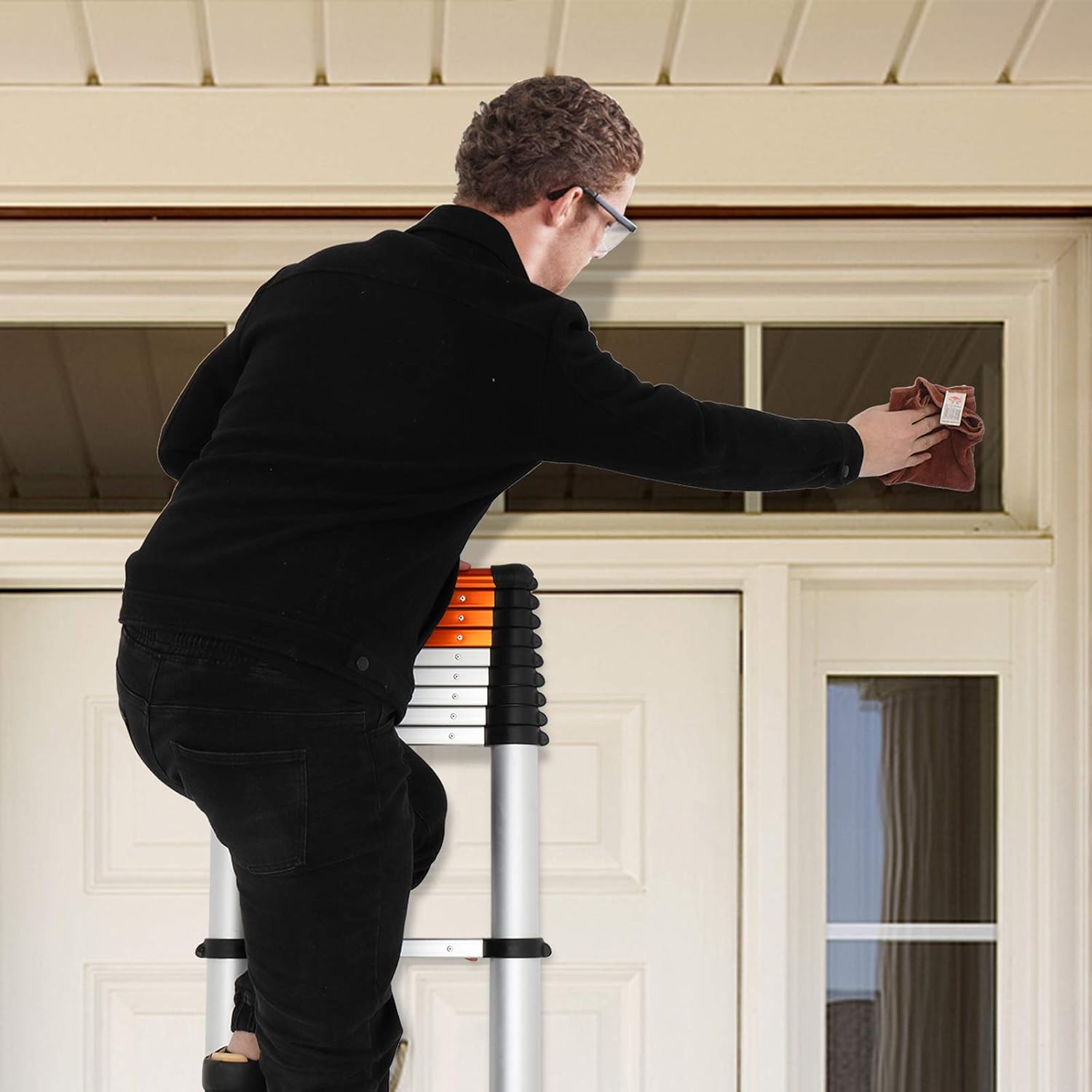 LUISLADDERS Telescoping Ladder Multi-Use Telescopic Extension Ladder One-Button Retraction Anti-Pinch and Anti-Slip 330 Lb Capacity (12.46 Feet)