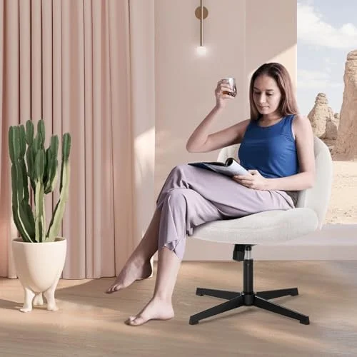 HBBOOMLIFE Armless Office Desk Chair No Wheels Ergonomic Criss Cross Legged Computer Chair with Fabric Padded  Height Adjustable Wide Seat Vanity Chair Mid Back Task Chair for Home  Bedro