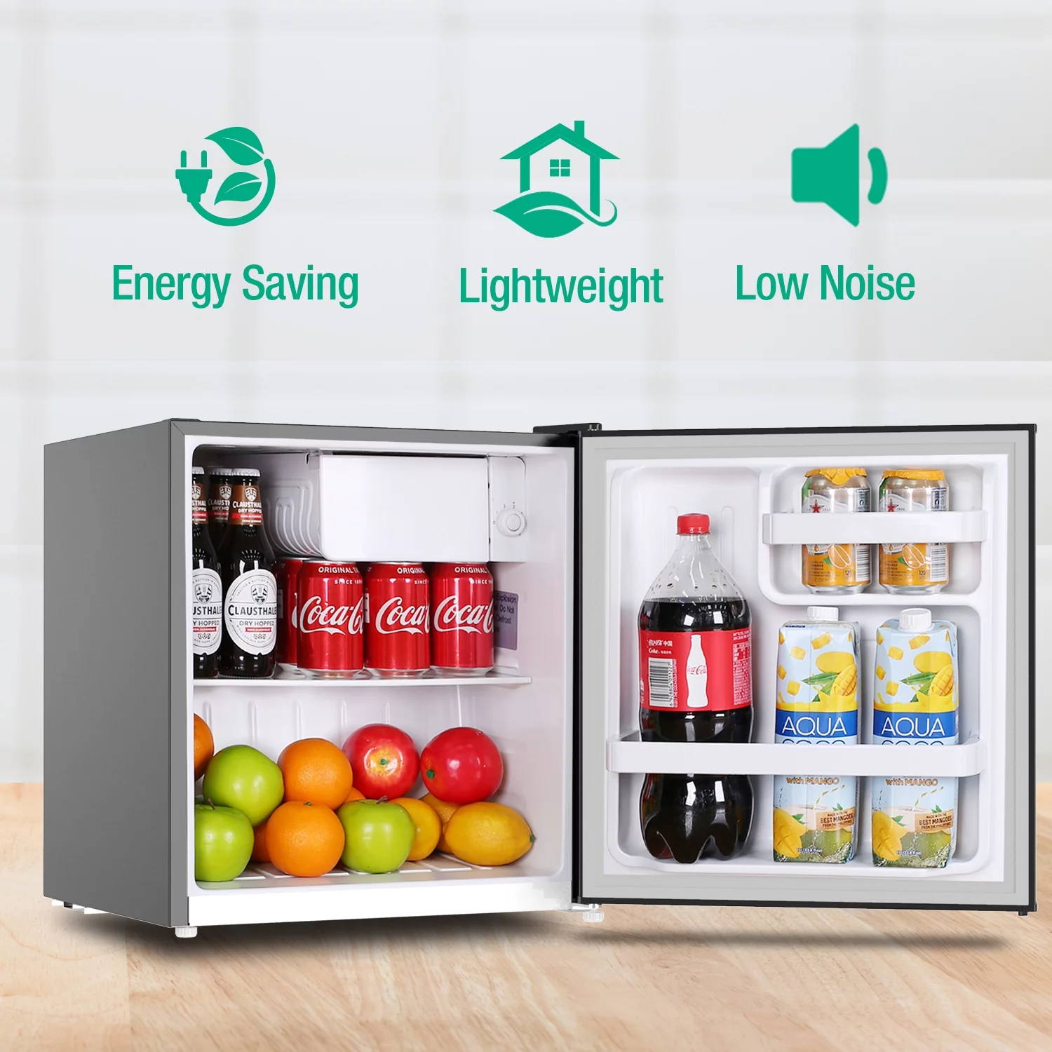 Mini Fridge with Freezer. 1.7 Cu.Ft Small Refrigerator, 6 Adjustable Thermostat Control, One-Touch Defrost, Reversible Doors Design, Dorm/Office/Home Refrigerator, Black