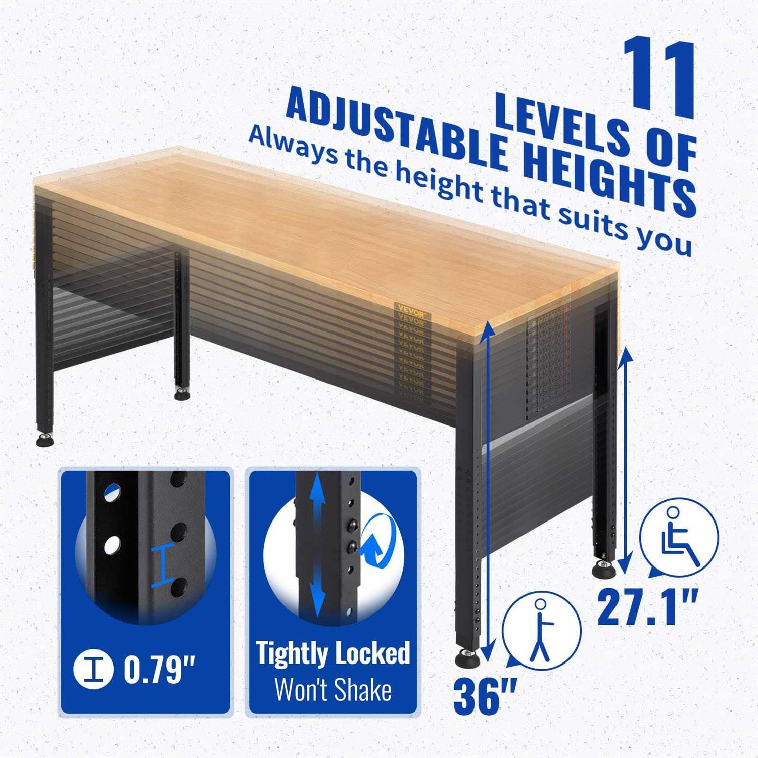VEVOR Workbench Adjustable Height 20 Garage Table w - Shop Hardware Tools Online Store