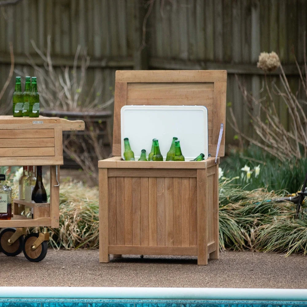 Ash & Ember Acadia Grade A Teak Ice Chest, 36 Quart Drop-In Ice Cooler, Weather Resistant Indoor Outdoor Patio Bar Furniture, Multifunctional Decorative Beverage Holder, Cocktail Side Table