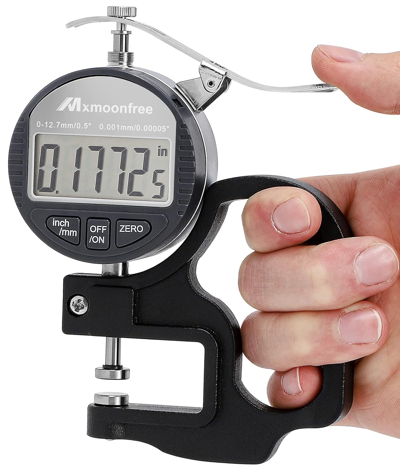 Mxmoonfree Digital Thickness Gauge 0.001mm/0.00005 | 0-12.7mm/0.5 Electronic Micrometer Thickness Meter with LCD Display, Unit Conversion, Storage Case, Extra Battery Pack of 2