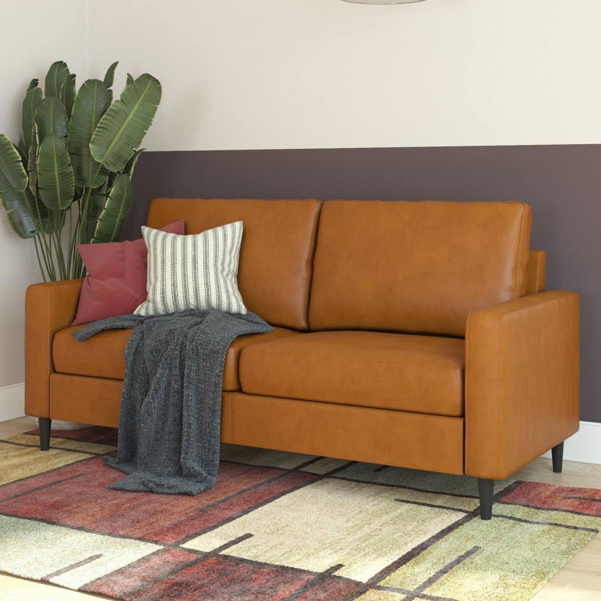 Dorel Living DE51614 Faux Leather Marius Modern Sofa Camel