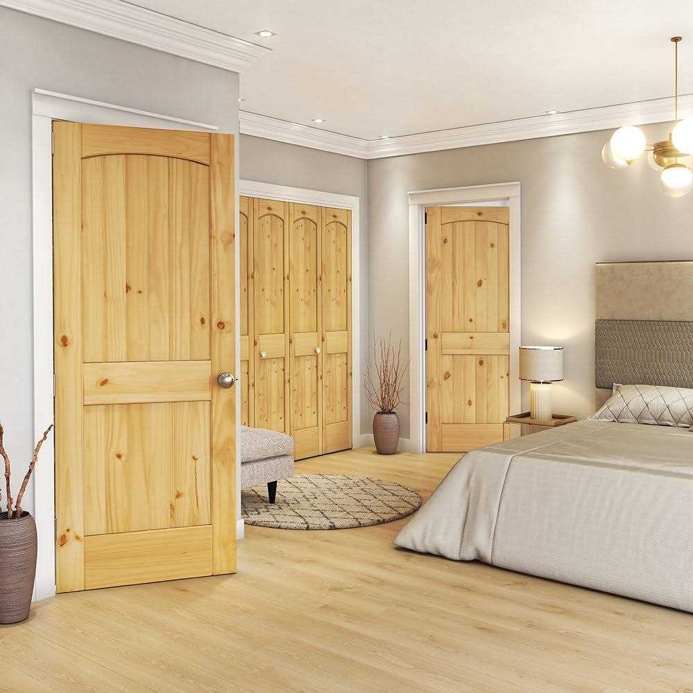 EightDoors 80 x 2 Panel V-Grooved Arch Top Knotty Pine Unfinished Solid Wood Core Door - Shop Hardware Tools Online Store