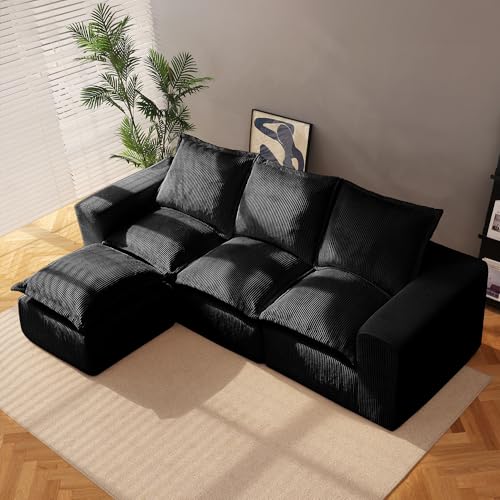 107" Comfy Cloud Couch with L-Shape Chaise & Deep Seat, Modular Sectional Sofa in a Box, Boneless Upholstered Couches for Living Room, No Assembly Required (Soft Corduroy, Black)