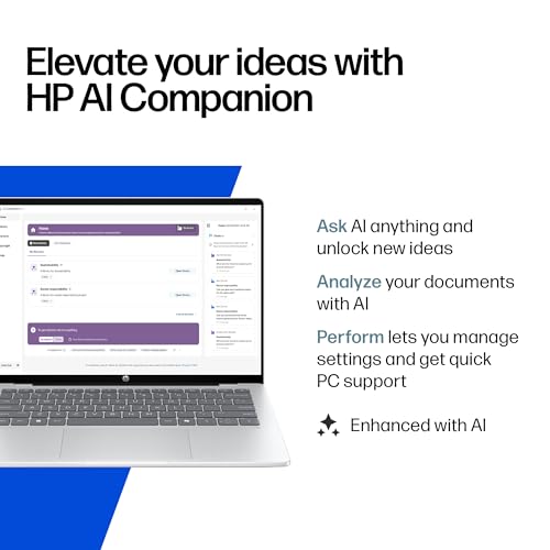 HP OmniBook 5 14 inch Next Gen AI PC, OLED Display, Snapdragon X Plus X1P-42-100, 16 GB RAM, 1 TB SSD, Qualcomm Adreno GPU, Windows 11 Home, Copilot+ PC, Glacier Silver, 14-he0099nr