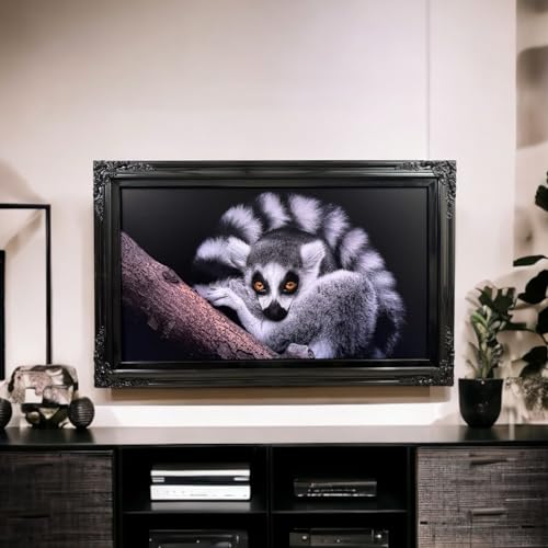 TV frame for Samsung The Frame TV, fits 32, 43, and 50 inch TVS. Glossy Black Finish (not for use with other models). Handmade wood ornate TV Frame.