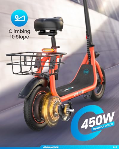 Gyroor Electric Scooter for Adults with Seat, 20/25 Miles Range 450W Motor up to 15.5/18.6 MPH Speed LCD Display, Electric Scooter with Basket