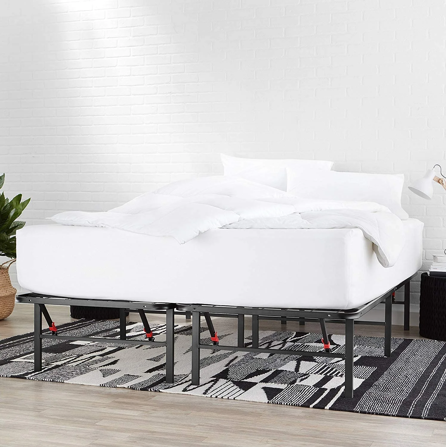 Foldable Metal Platform Bed Frame with Tool Free Setup 14 Inches High  Queen Black